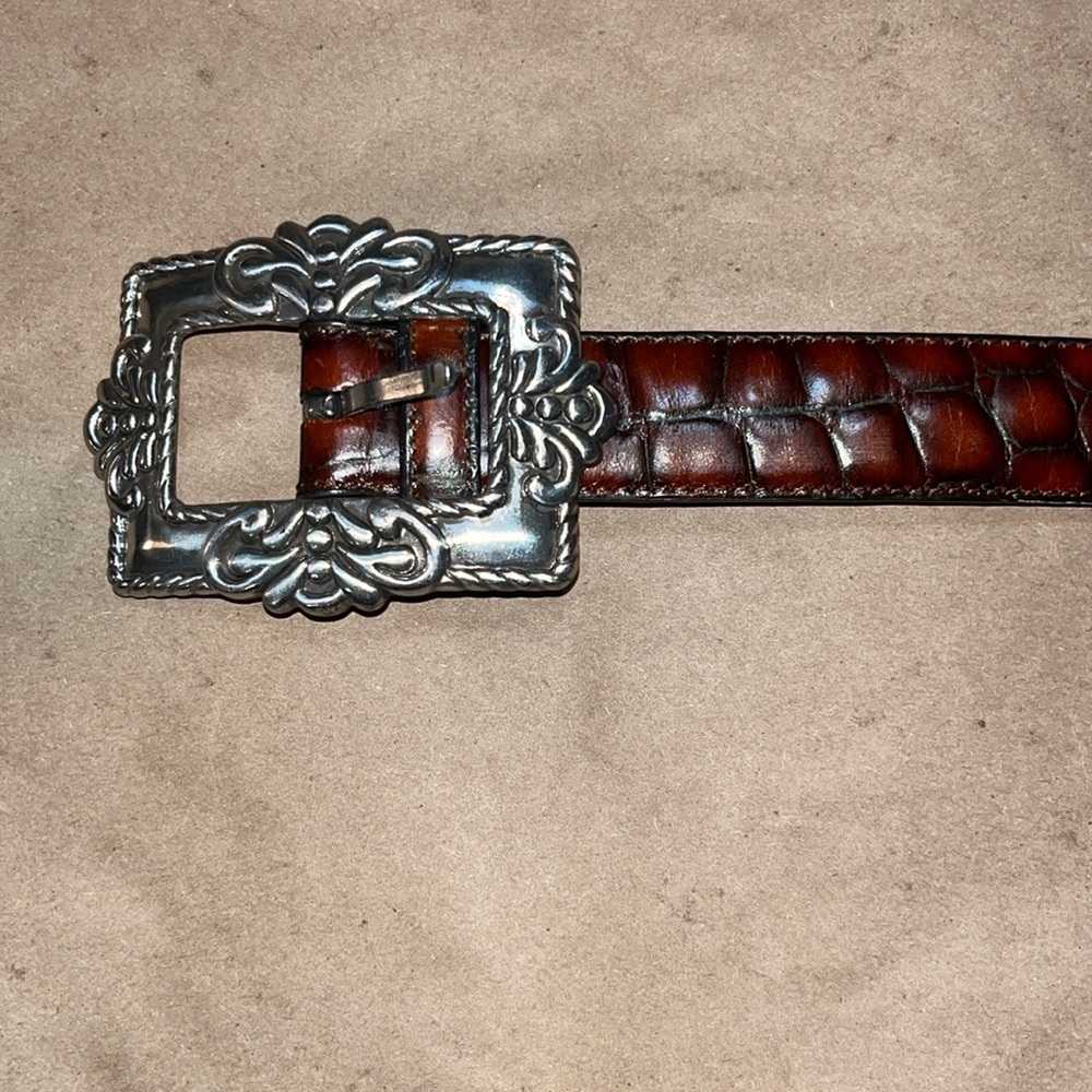 Barse • Mobile Black/Brown Croc Genuine Italian Leather Belt • Size Small - Picture 3 of 11